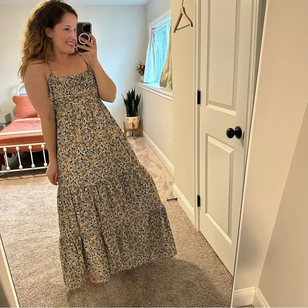 Fame and Partners Blue Yellow Floral Cotton Maxi Dress 2